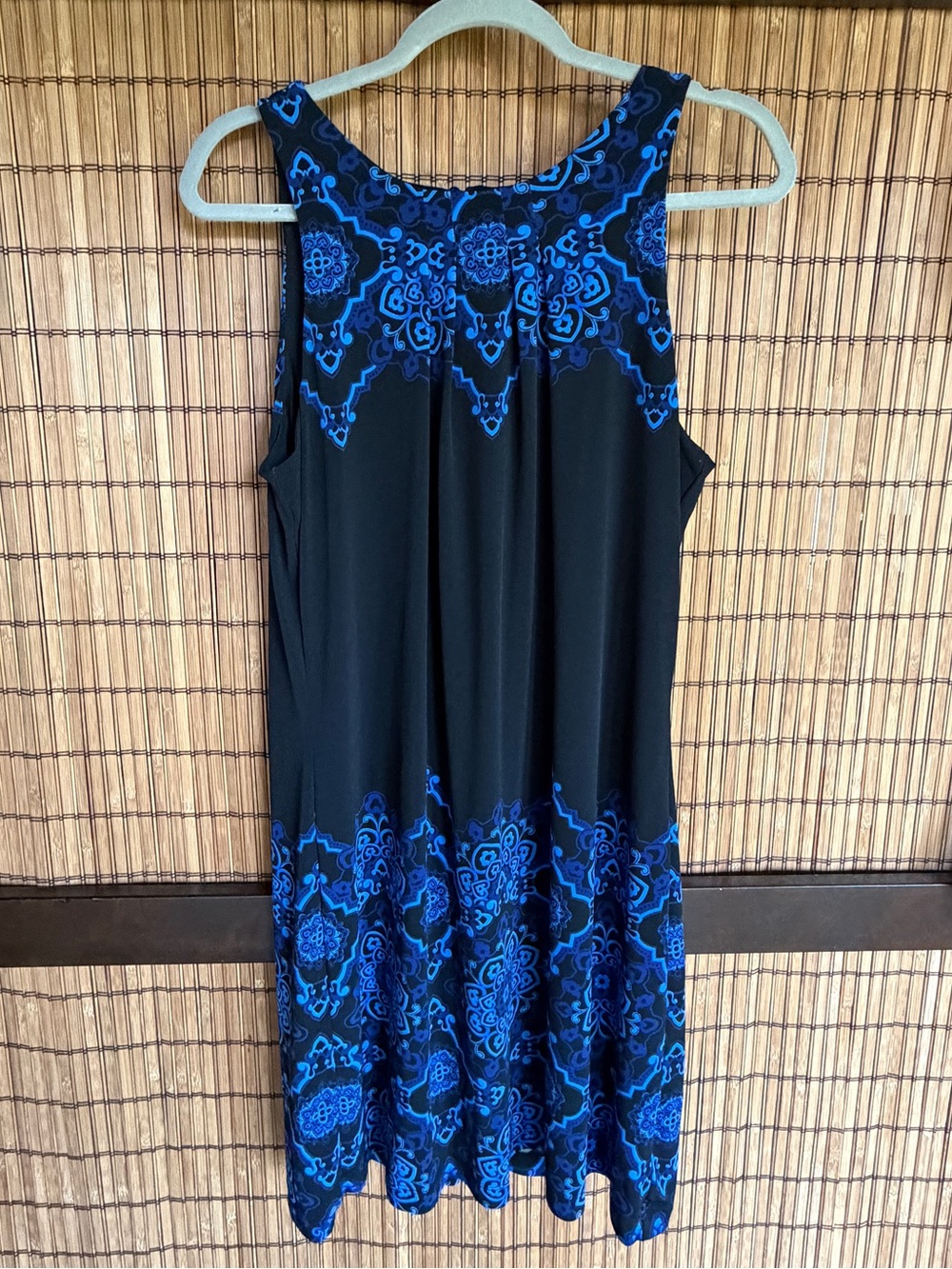 White House Black Market Black Dress with Cobalt Blue Medallion Print